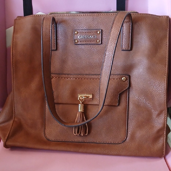 Gussaci Brown Leather Tote Bag - Picture 1 of 11